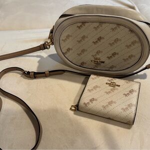 Coach Beige Logo Canvas Crossbody Bag with Matching Wallet